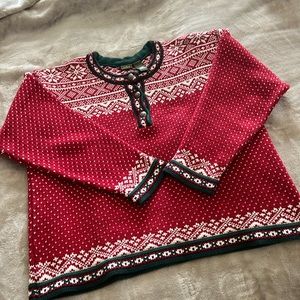 Vintage LL Bean Nordic 100% cotton sweater 1X, red and green for the holidays!